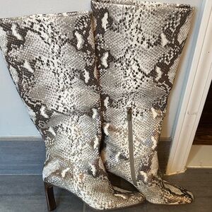 Vince Camuto Snake Print Heeled Boots - Gray and Brown Genuine leather! Worn 1x!